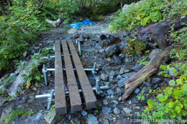 北岳の登山道にある橋
