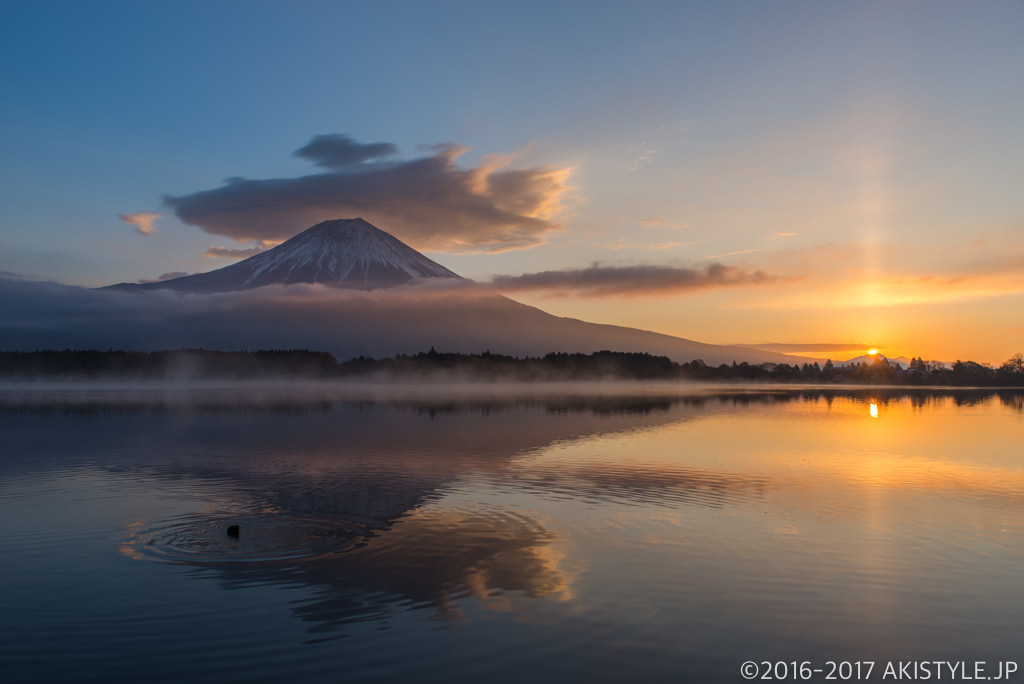 田貫湖からの日の出と富士山とサンピラー