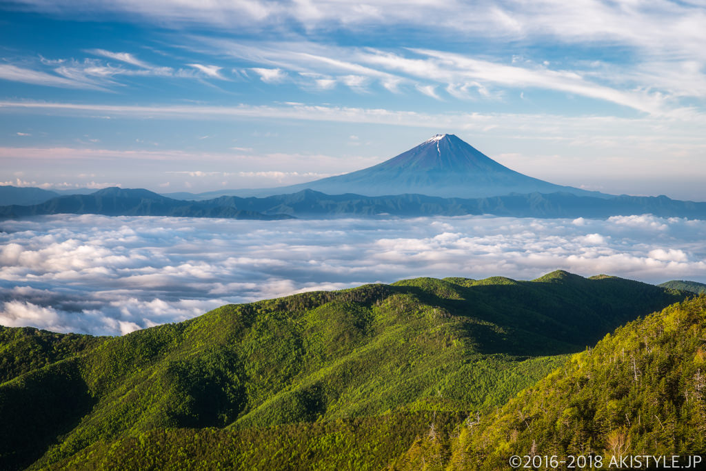 国師ヶ岳からの雲海と富士山