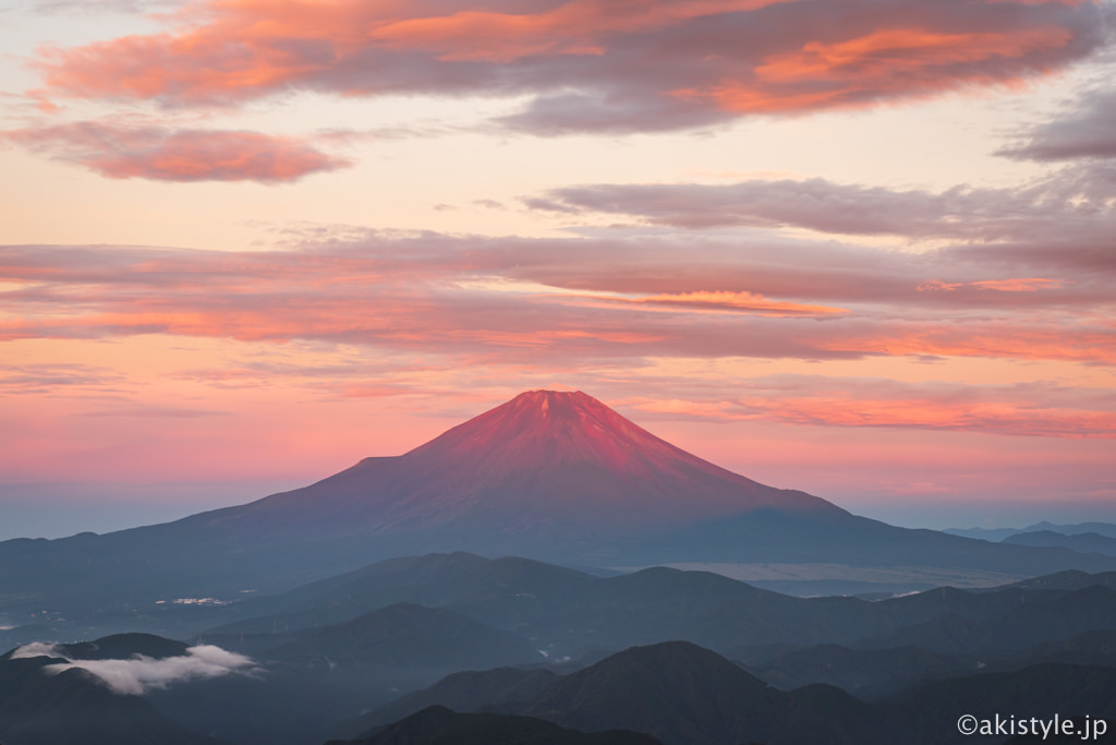 朝焼けと赤富士