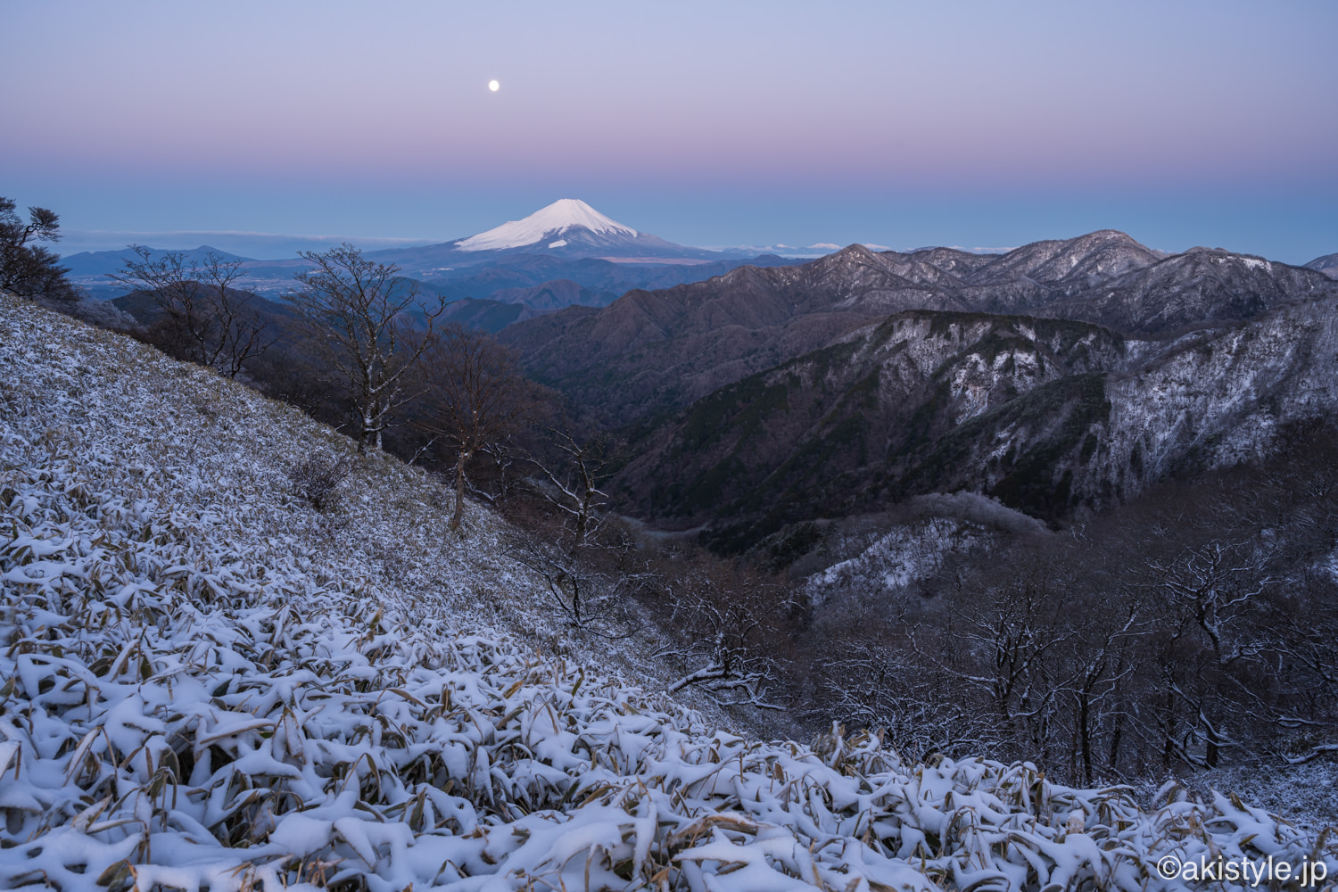 ビーナスベルトがかかる富士山と満月